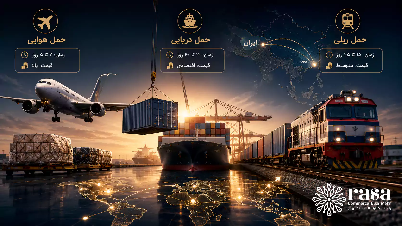 روش‌های حمل بار از چین به ایران؛ تفاوت حمل هوایی، دریایی و ریلی + زمان و قیمت